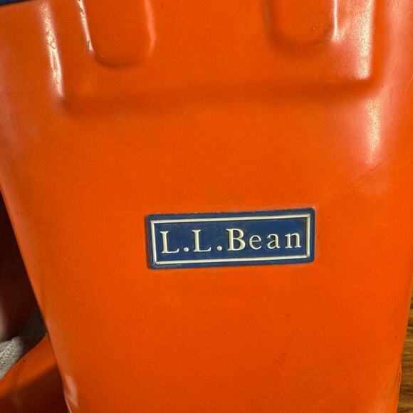 L.L.Bean Rainboot Kids Size 1 Orange Blue Nylon Shaft Pull On Outdoor 150311 - Picture 3 of 6